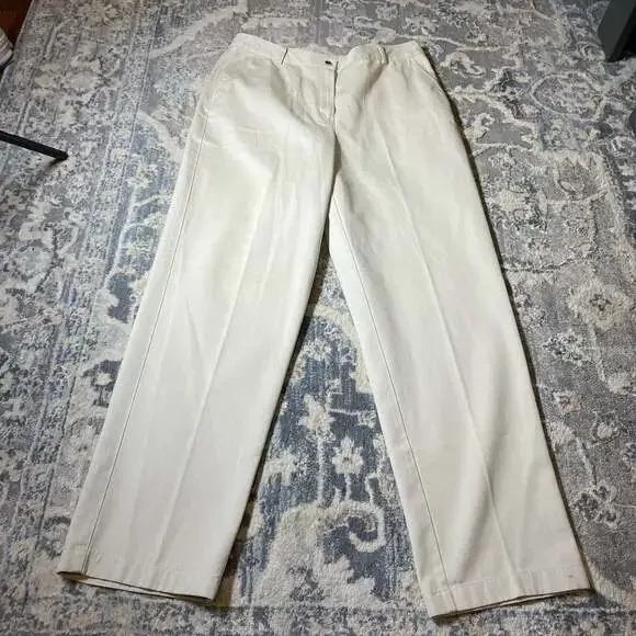 L.L.Bean Women's Size 12 Reg 100% Cotton Chino Trousers Beige Off-White - Picture 1 of 5